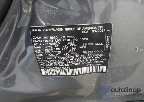 2024 Volkswagen Atlas 2.0T Se W/Technology z USA, uszkodzony, nr VIN 1V2HR2CA6RC565548